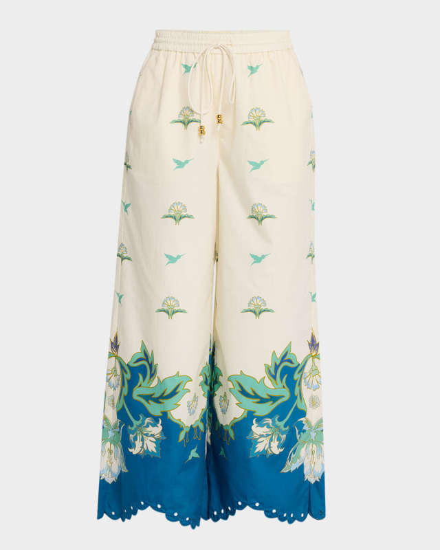Cortez Embroidered Wide-Leg Cotton Pants